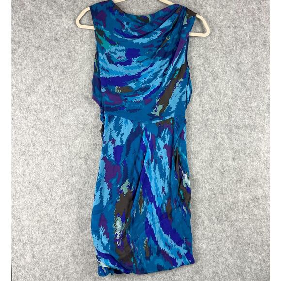 Diane Von Furstenberg Silk Dress Womens 2 Blue Faux Wrap Drapey Neiman DVF Y2K - Picture 12 of 16